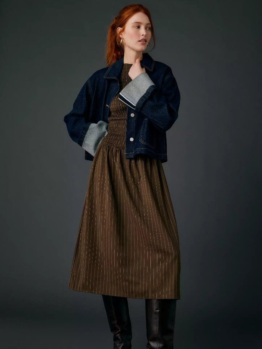 Daisy Street Brulee Drop Waist Smocked Puff Sleeve Midi Dress